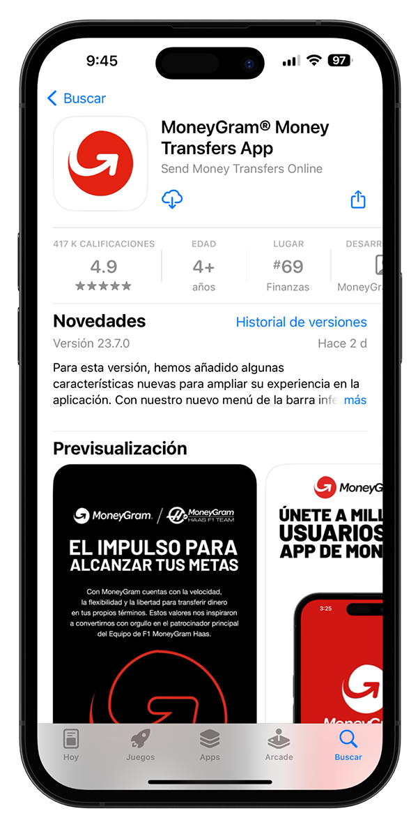 Descarga la pantalla de la aplicación MoneyGram Money Transfer