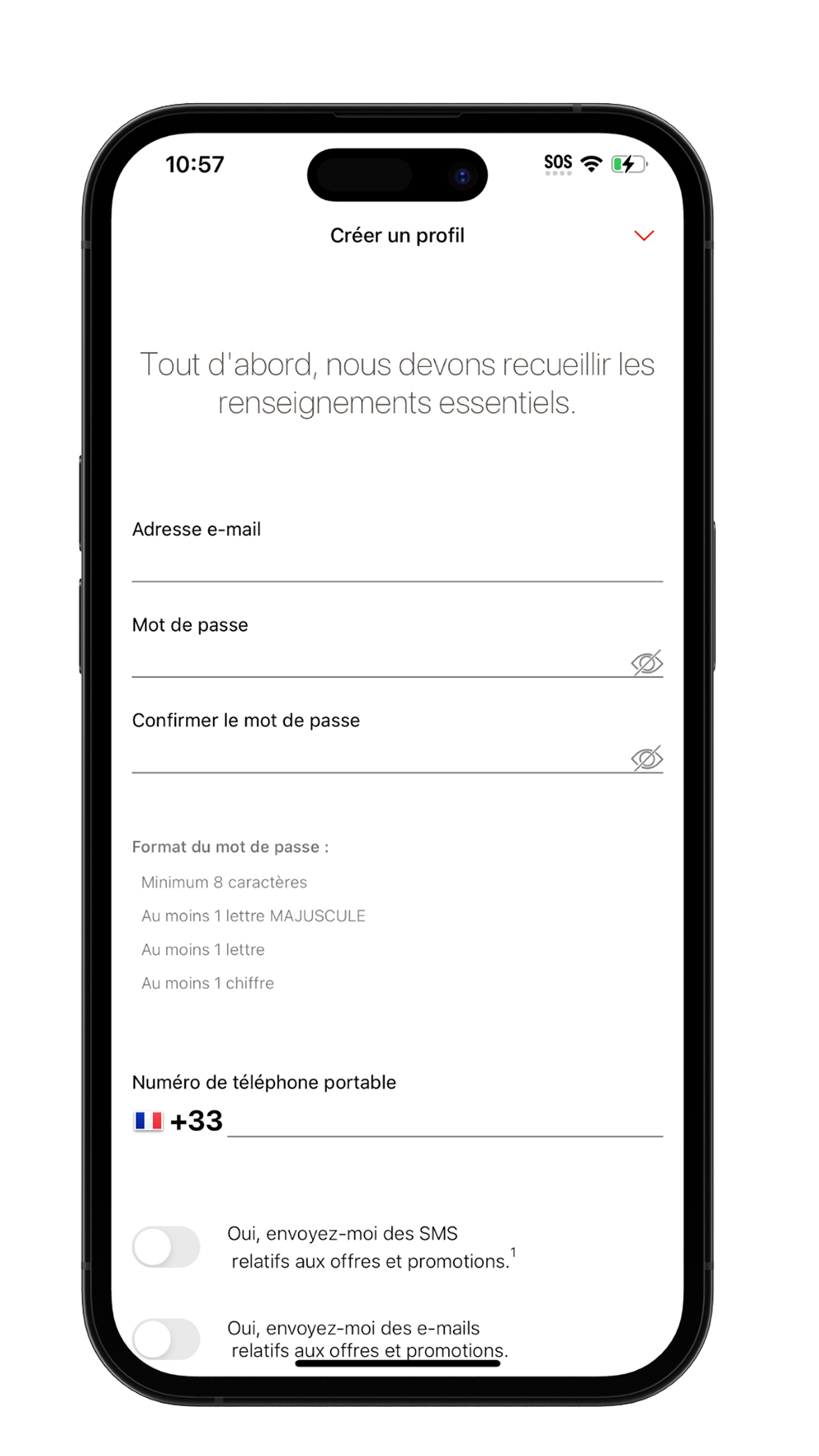 Entrez les informations pour créer une image d'écran de profil mobile