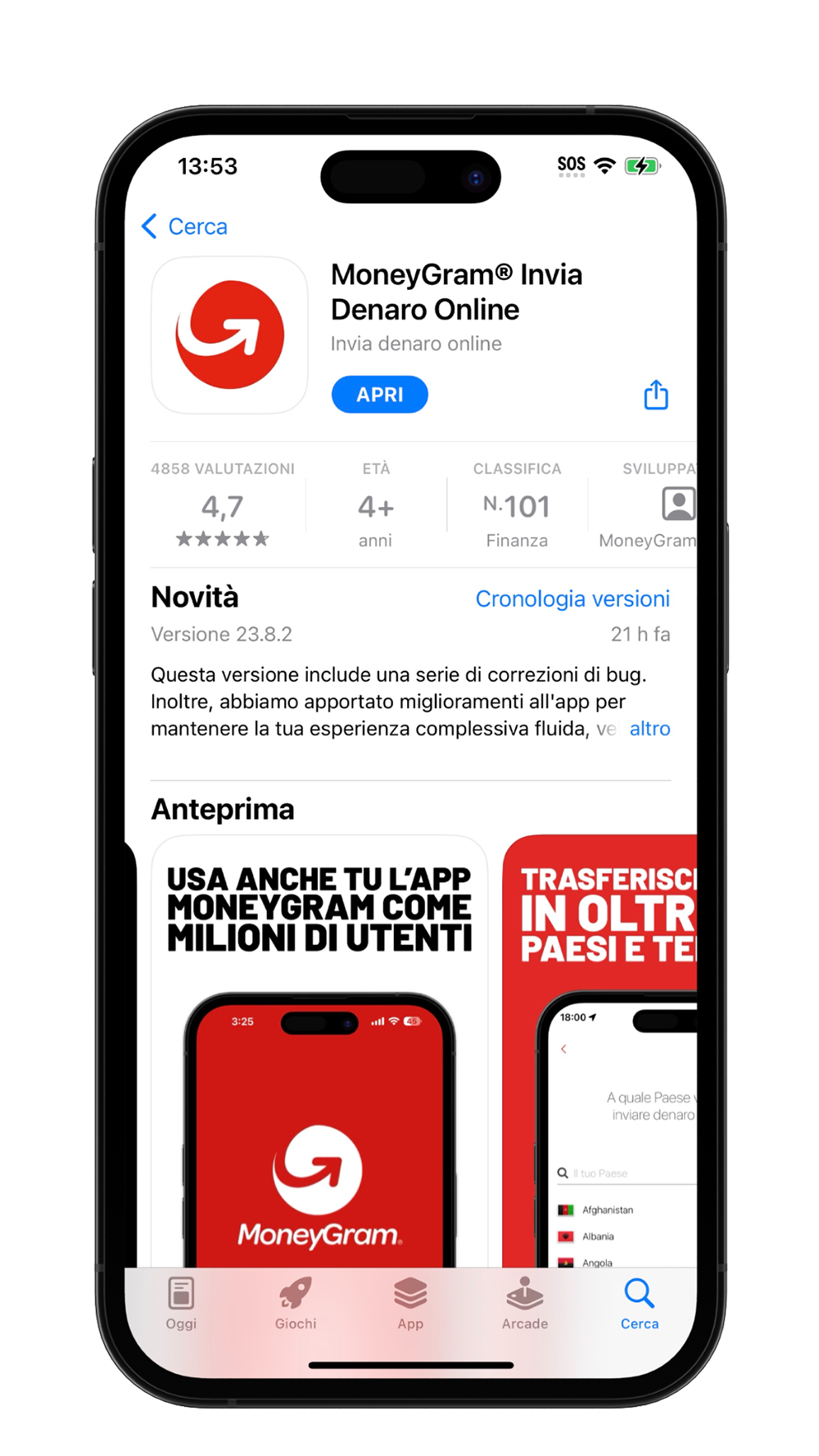 Scarica la schermata dell'app Trasferimento di denaro MoneyGram