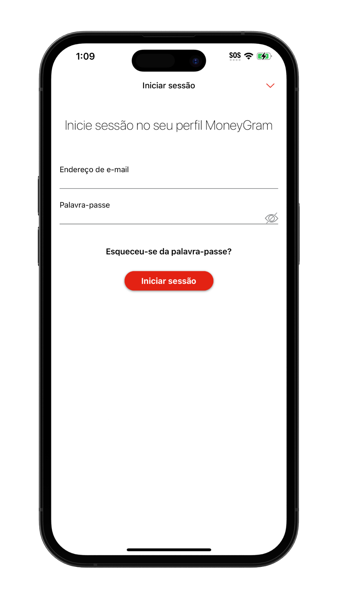 MoneyGram Money Transfer App log in screen