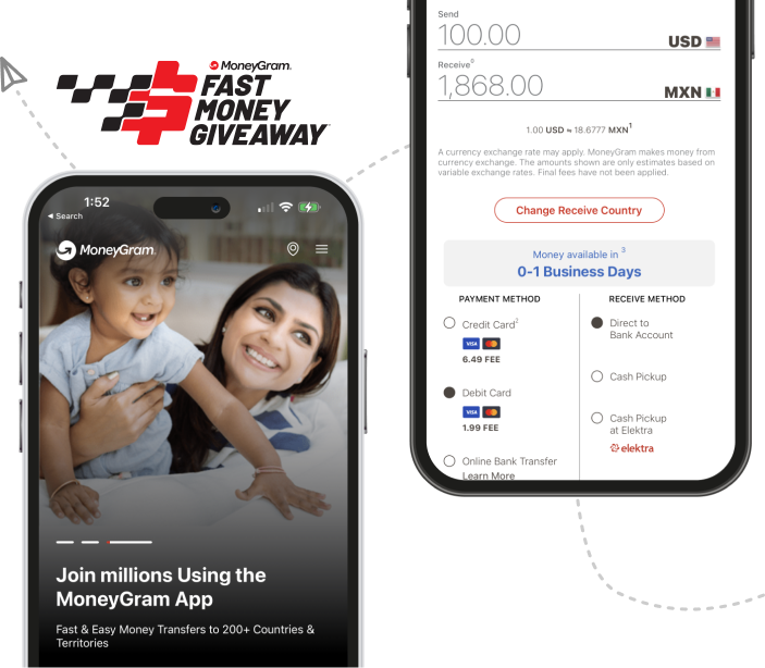 Two images of MoneyGram Mobile App Screens