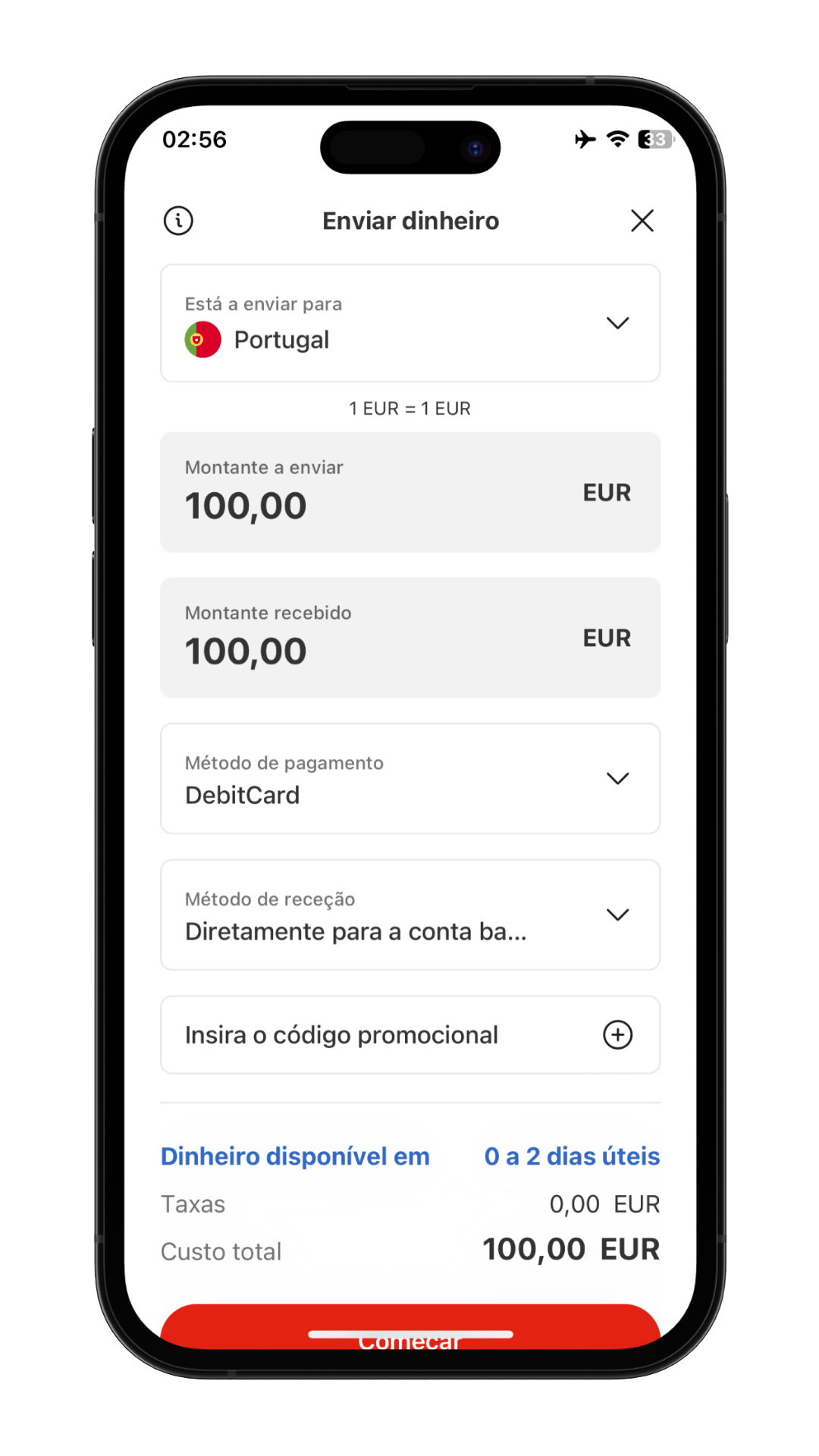 MoneyGram Money Transfer App screen to enter amount and send