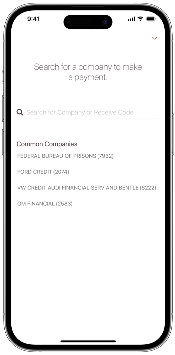 Search for a biller screen in the MoneyGram App